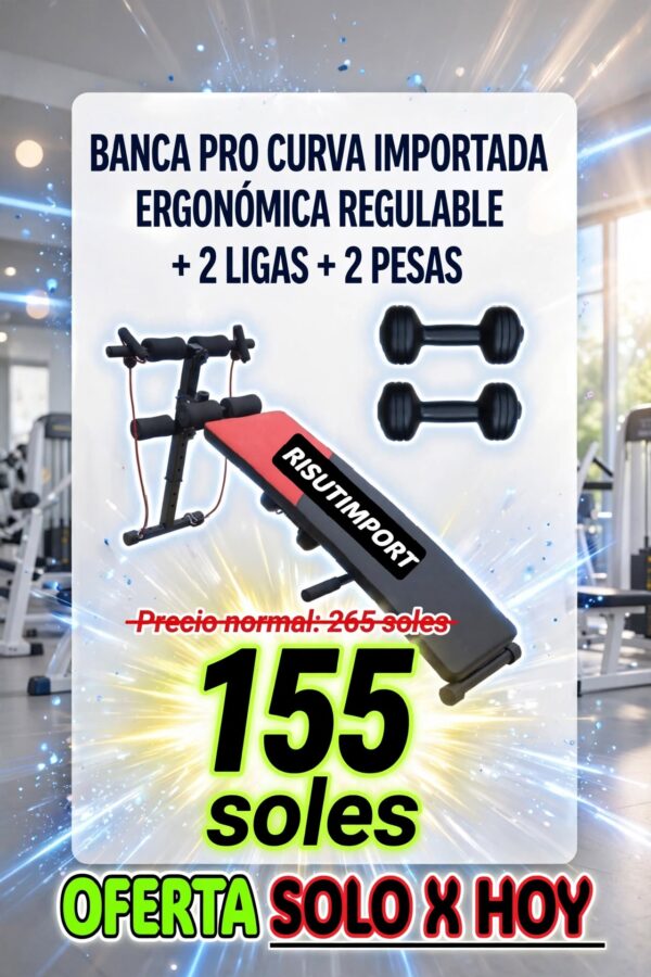 Banca Abdominal Pro Curvo +2 ligas +2 pesas