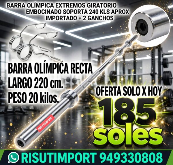 Barra Olímpica Profesional 220 CM. 20 KILOS