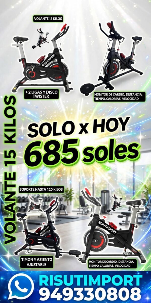 Bicicleta Spinning Volante De 15 Kg Con 2 Ligas Resistencia Y Disco Twister
